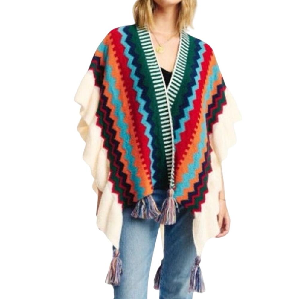 Chevron Soft Knit Poncho / Cape / Cloak / Shawl with Tassels New without Tag